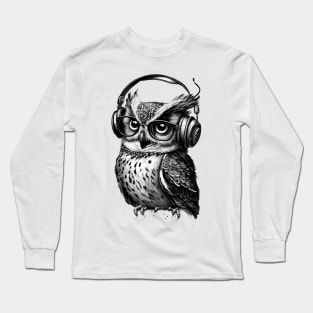 Owl Drawing Wearing Headphones Long Sleeve T-Shirt